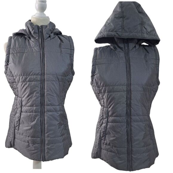 New York & Co Women's Grey Hooded Puffer Vest Fall Winter Outdoor Sz Small - Picture 1 of 9